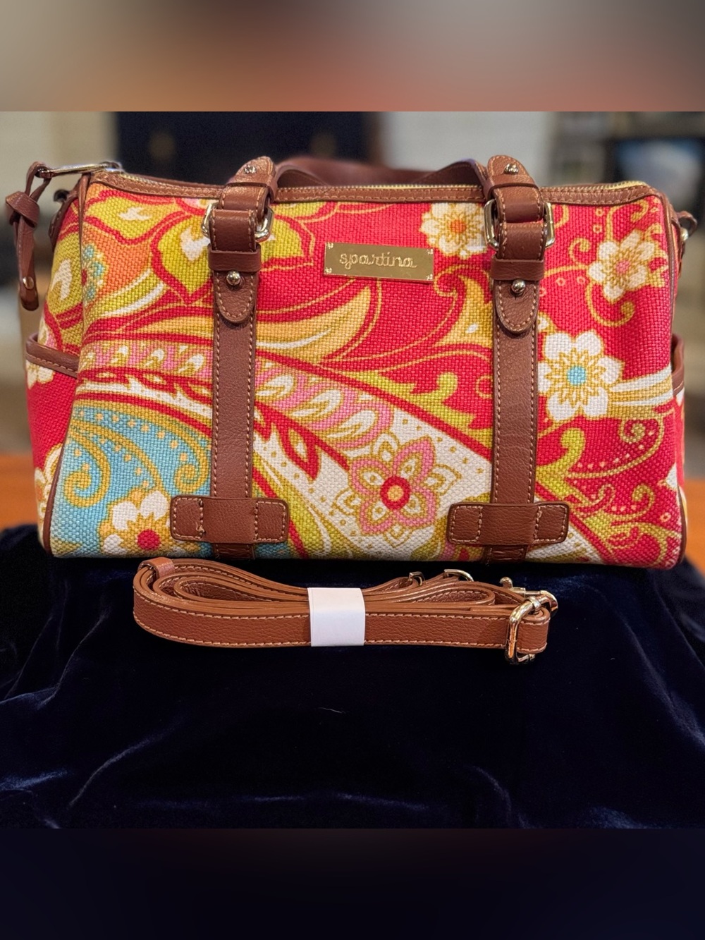 Spartina 449—Fidder’s Cove Bag; Canvas; Leather Trim, Handles, & Shoulder Strap